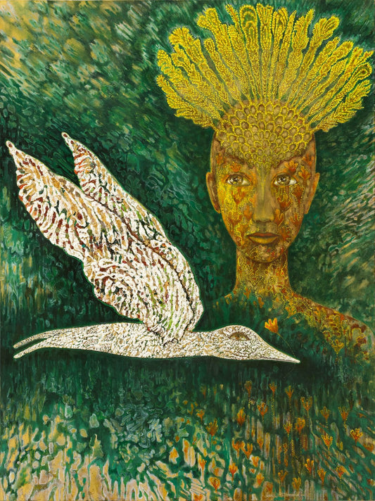 The Yellow Crown, Figurative Painting by Sana Arjumand, Oil on Canvas, 25 x 36.5 Inches (Price on request) (Copy)