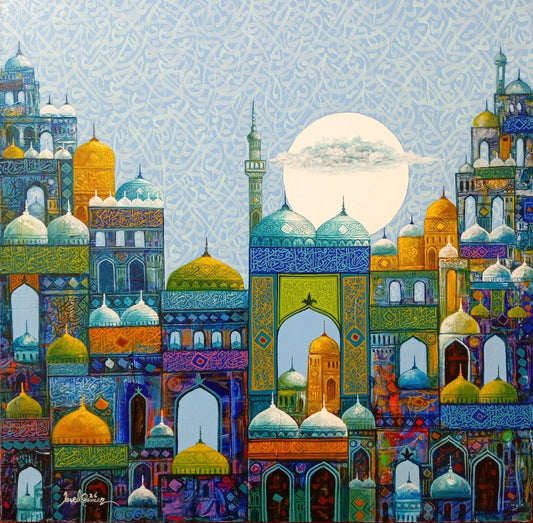 Untitled, Cityscape Painting by Javed Qamar, Oil on Canvas, 24 x 24 inches