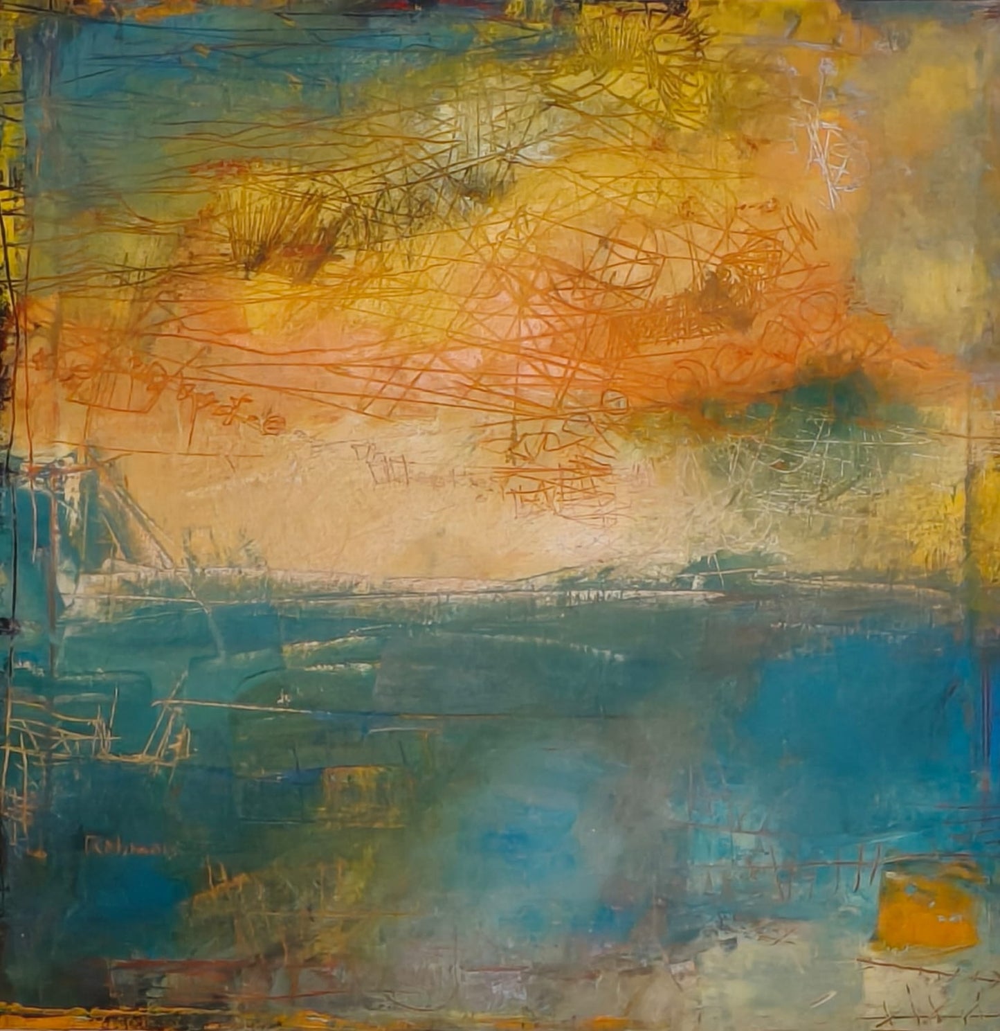 Calm & Energy, Abstract Painting by Abdur Rahman, Oil on Canvas, 18 x 18 Inches