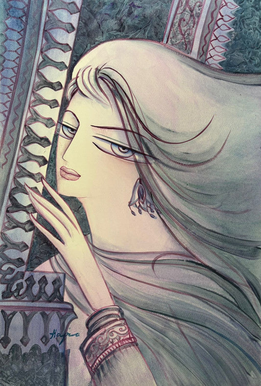 Untitled, Portrait Painting by Hajra Mansoor, Acrylic & Watercolor on Paper, 15 x 22 inches