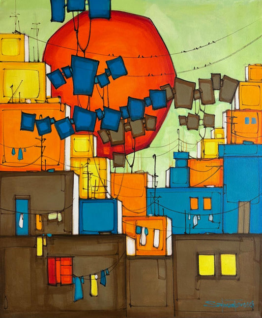 Untitled, Cityscape Painting by Salman Farooqi, Acrylic on Canvas, 30 x 36 inches
