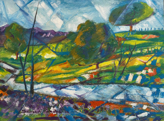 Layers of Summer, Landscape, Painting by Shireen Gheba, Acrylics on Canvas, 24 x 18 Inches