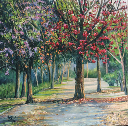 Untitled, landscape Painting by Fareeha Shahid, Oil Canvas, 30 x 30 inches