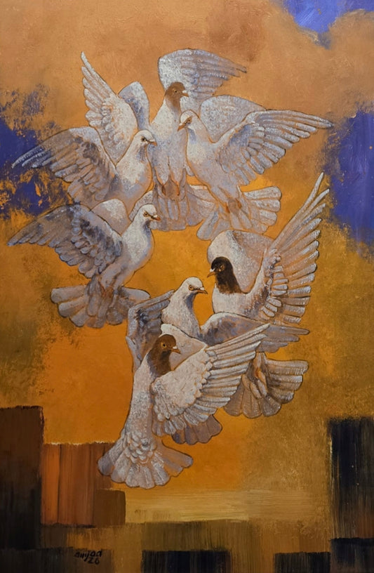 Untitled, Painting by Amjad Hussain, Acrylic on Canvas, 24 x 36 inches