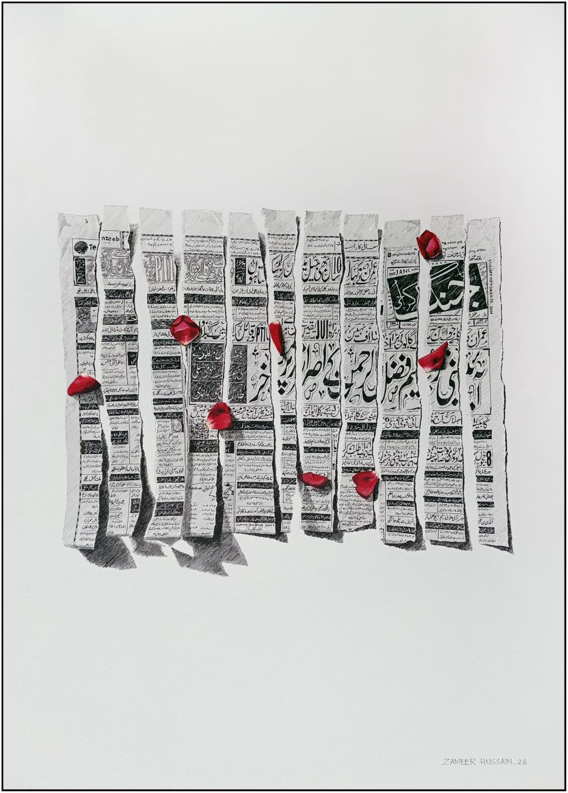 Untitled, Still Life Drawing by Zameer Hussain, Pen on Paper, 15.5 x 21.5 inches