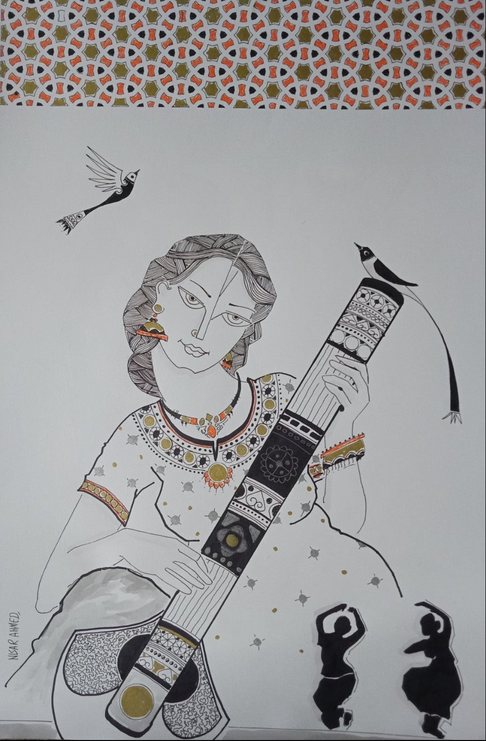 Untitled, Portrait Drawing by Nisar Ahmad, Mixed Media on paper, 15 x 21.5 inches