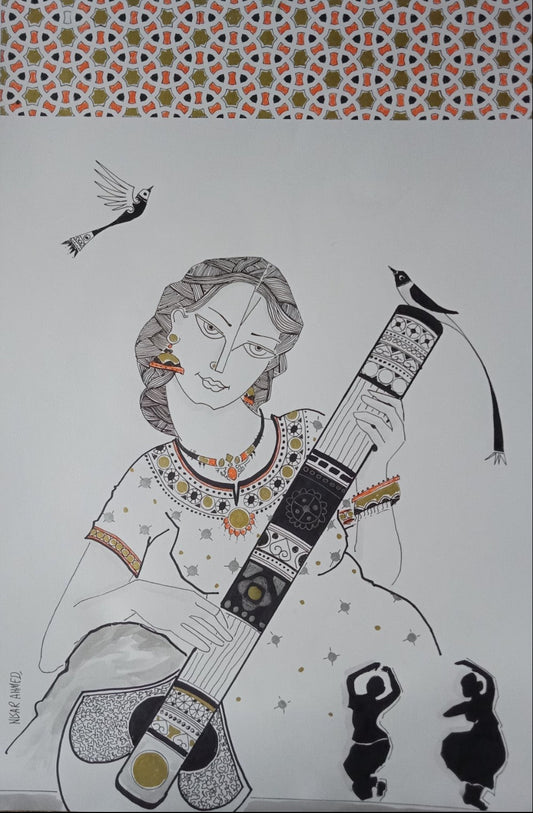 Untitled, Portrait Drawing by Nisar Ahmad, Mixed Media on paper, 15 x 21.5 inches
