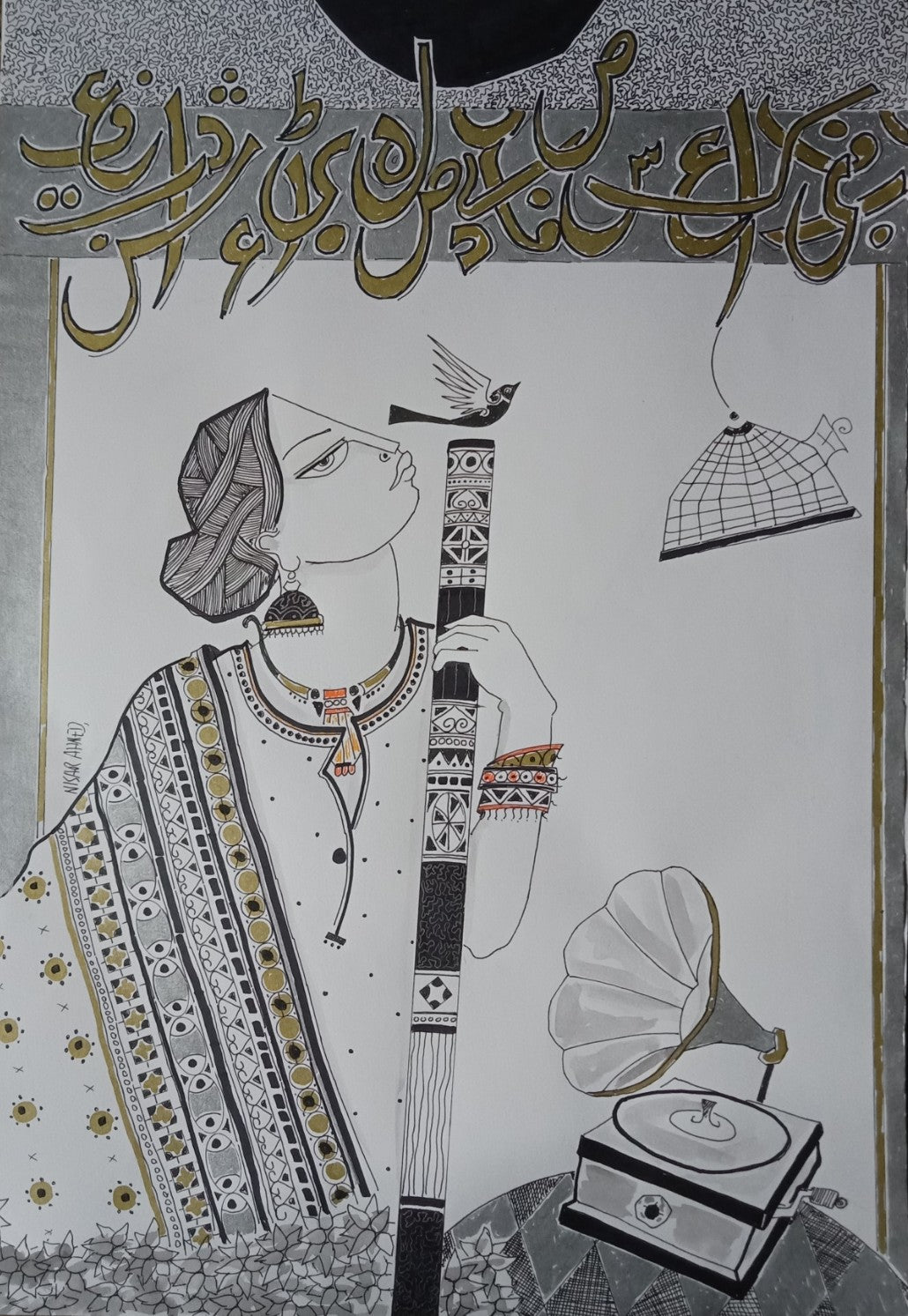 Untitled, Portrait Drawing by Nisar Ahmad, Mixed Media on paper, 15 x 21.5 inches