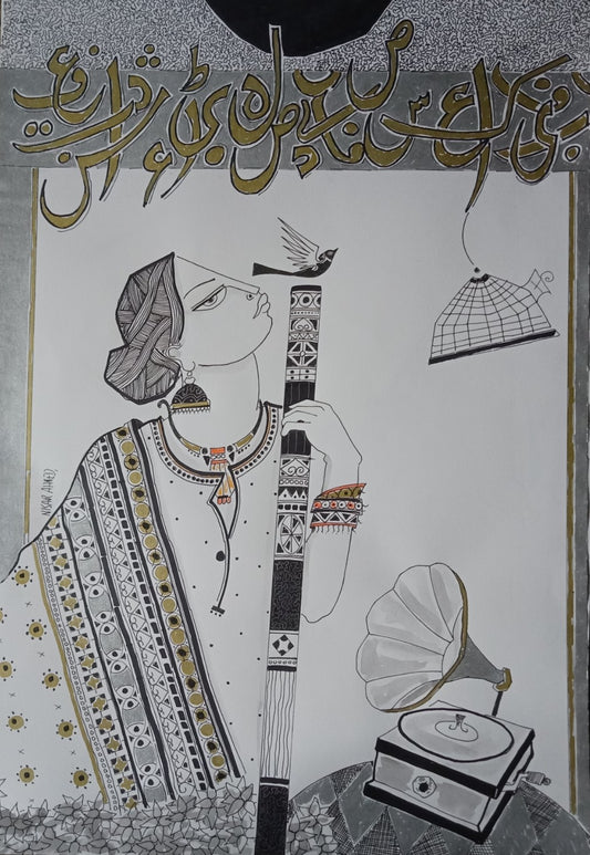 Untitled, Portrait Drawing by Nisar Ahmad, Mixed Media on paper, 15 x 21.5 inches