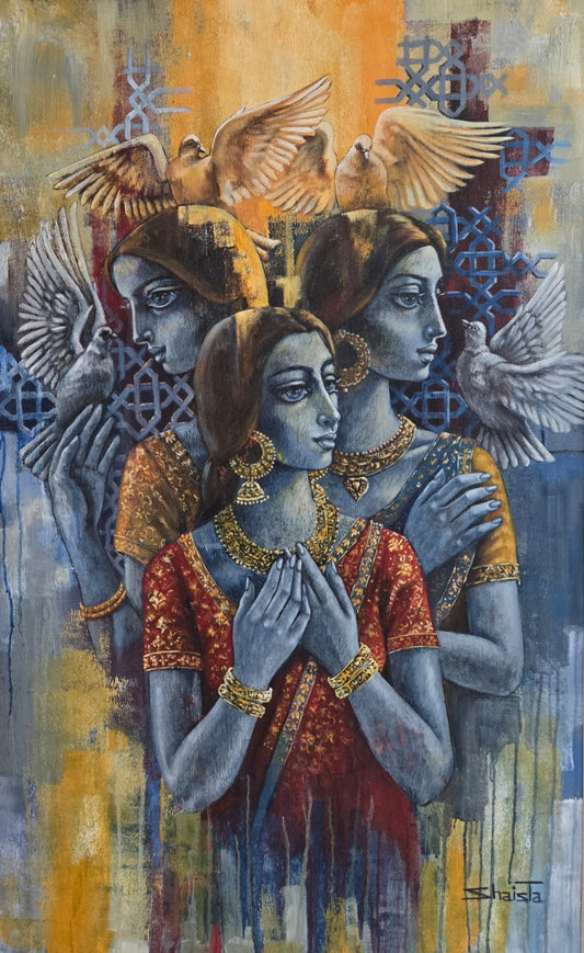 Untitled, Figurative Painting by Shaista Momin, Acrylic on Canvas, 30 x 48 inches
