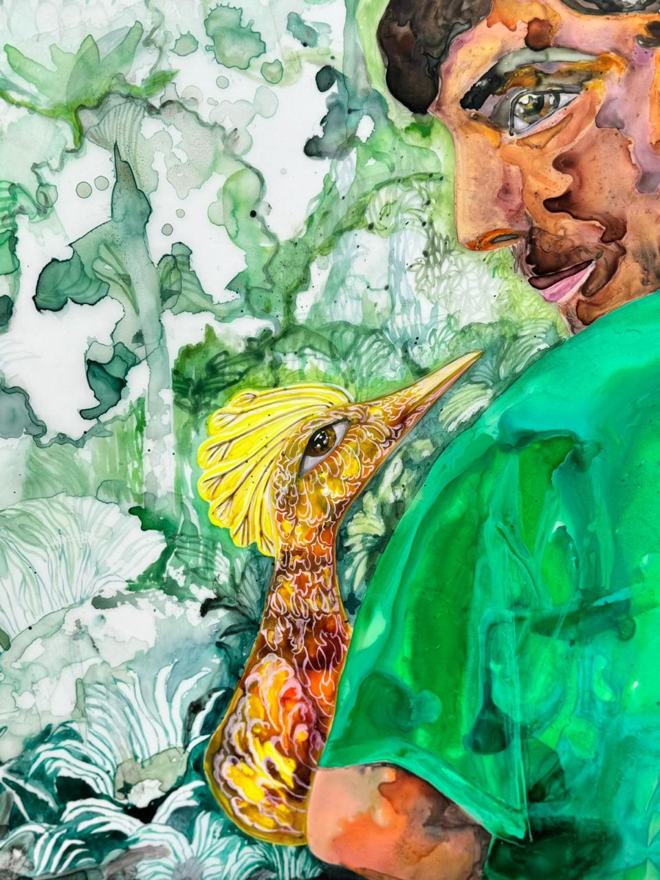 Embrace - I, Figurative Painting by Sana Arjumand, Acrylic on Paper, 30.5 x 35.5 inches (PRICE ON REQUEST)