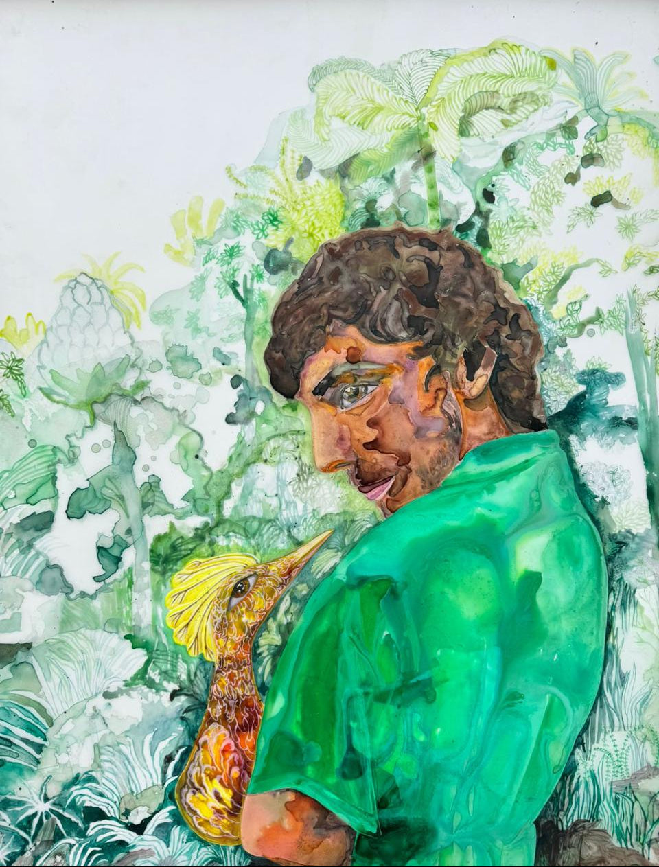 Embrace - I, Figurative Painting by Sana Arjumand, Acrylic on Paper, 30.5 x 35.5 inches (PRICE ON REQUEST)