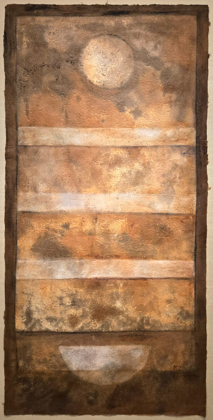 Untitled, Abstract Painting by Mobina Zuberi, Oil on Nepalese Paper, 22.5 x 47 inches
