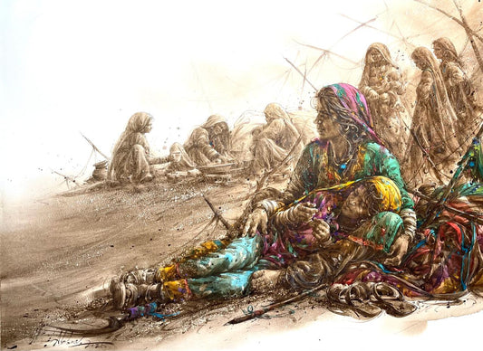 Untitled, Figurative Painting by Ali Abbas, Watercolor on Arches Paper, 30 x 22 Inches