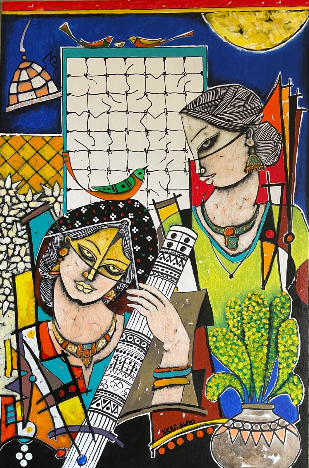 Untitled, Figurative Painting by Nisar Ahmad, Acrylic on Canvas, 24 x 36 Inches