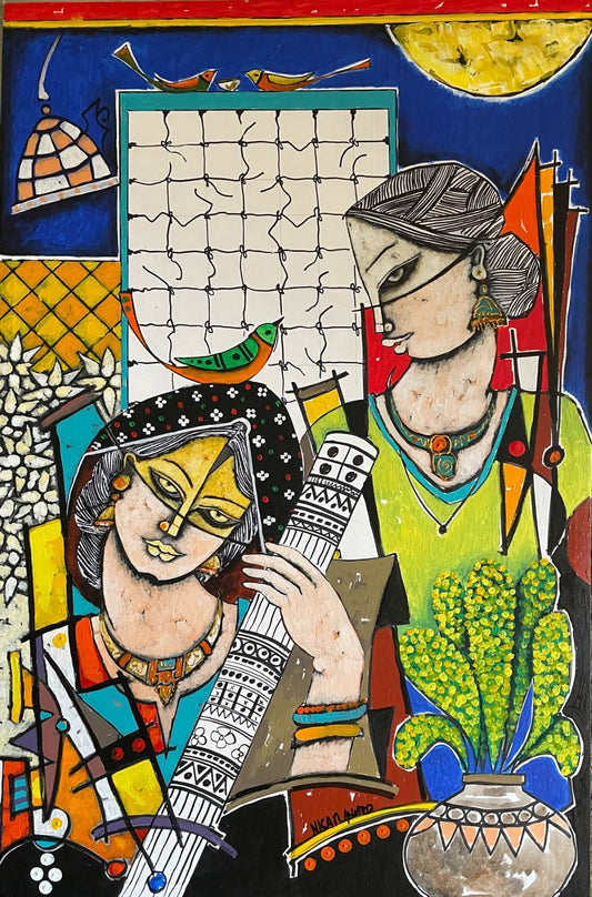 Untitled, Figurative Painting by Nisar Ahmad, Acrylic on Canvas, 24 x 36 Inches