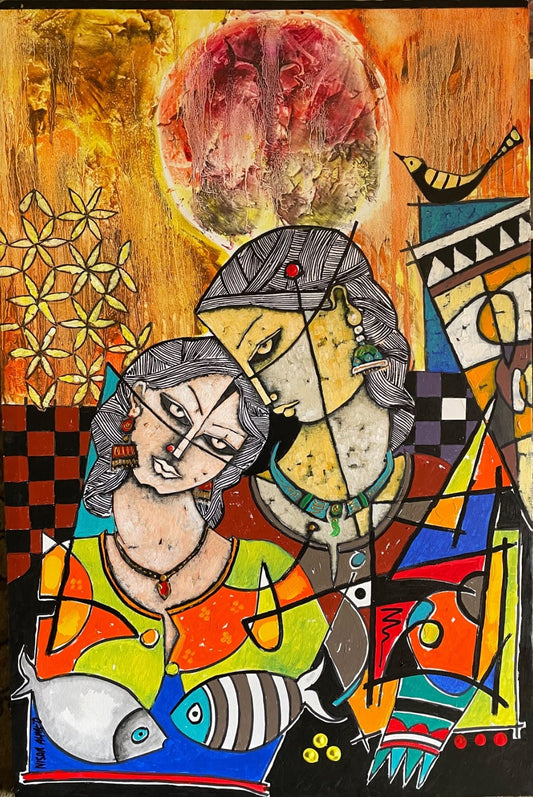 Untitled, Figurative Painting by Nisar Ahmad, Acrylic on Canvas, 24 x 36 Inches