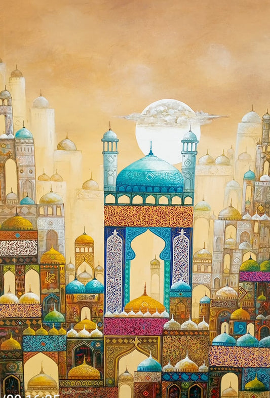 Untitled, Cityscape Painting by Javed Qamar, Oil on Canvas, 24 x 36 Inches