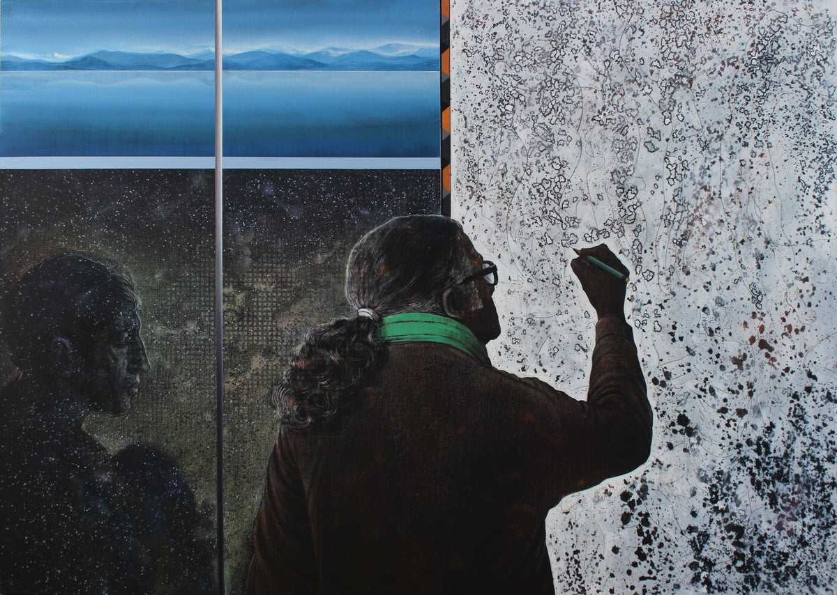 Tracing the History, Figurative Painting by R.M. Naeem, Acrylics on Canvas, 54.7 x 39 Inches
