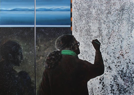Tracing the History, Figurative Painting by R.M. Naeem, Acrylics on Canvas, 54.7 x 39 Inches