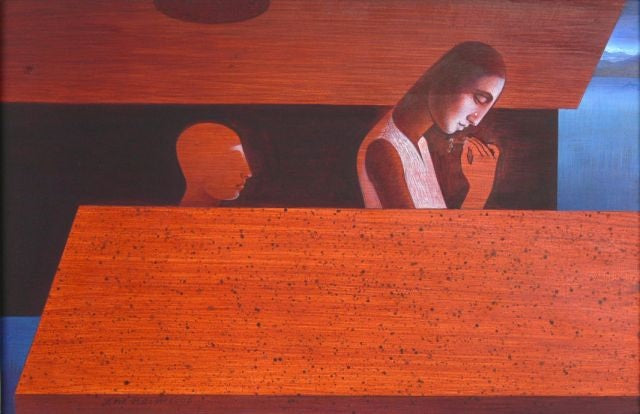 Figurative Painting by R.M. Naeem, Acrylics on Canvas, 13.5 x 9.5 Inches