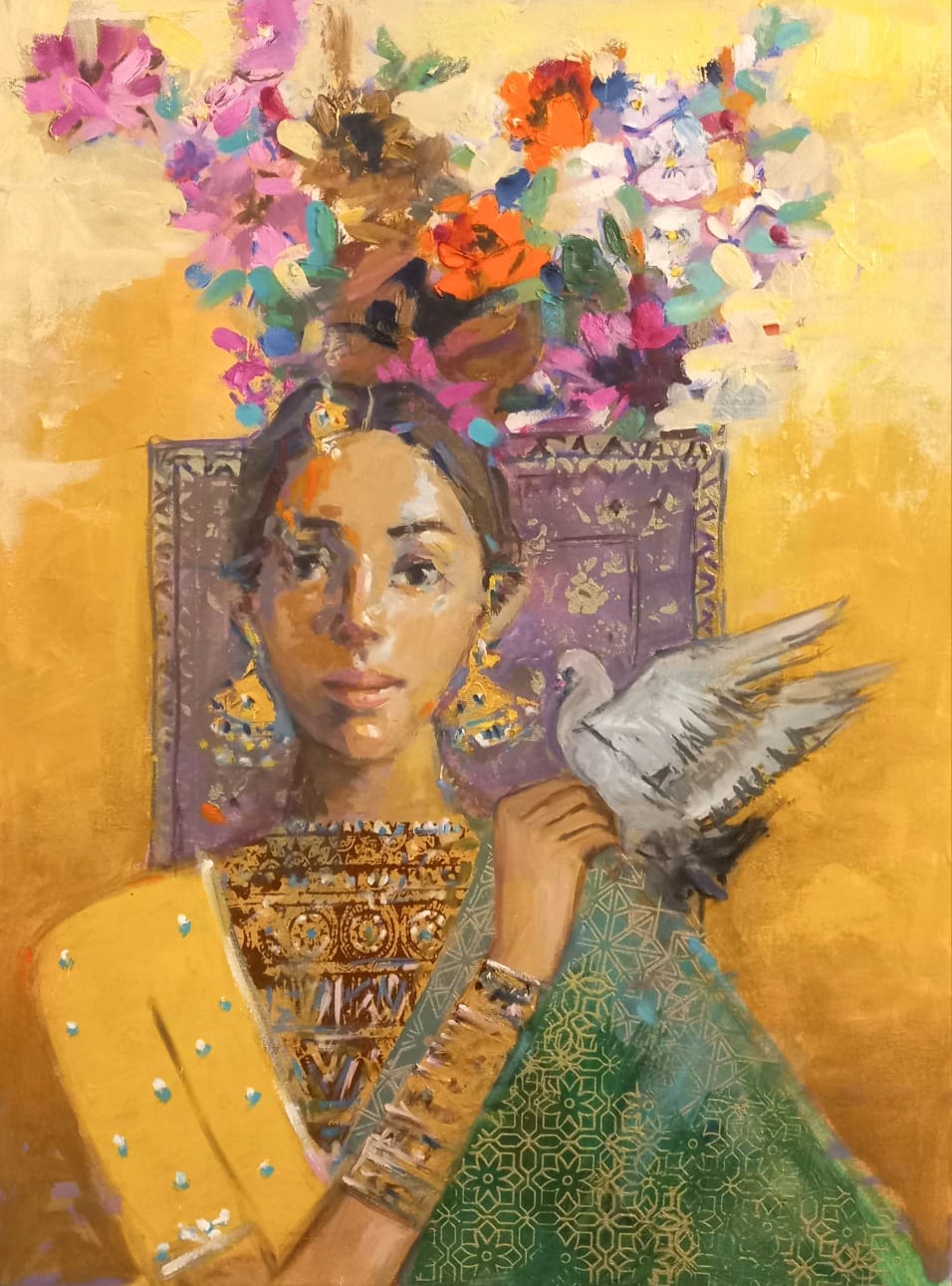 Figurative Painting by Tayyaba Aziz, Oil & Acrylic on Canvas, 18 x 24 inches