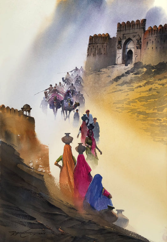 Cityscape Painting by Sarfraz Musawir, Watercolor on Paper, 15 x 22 Inches