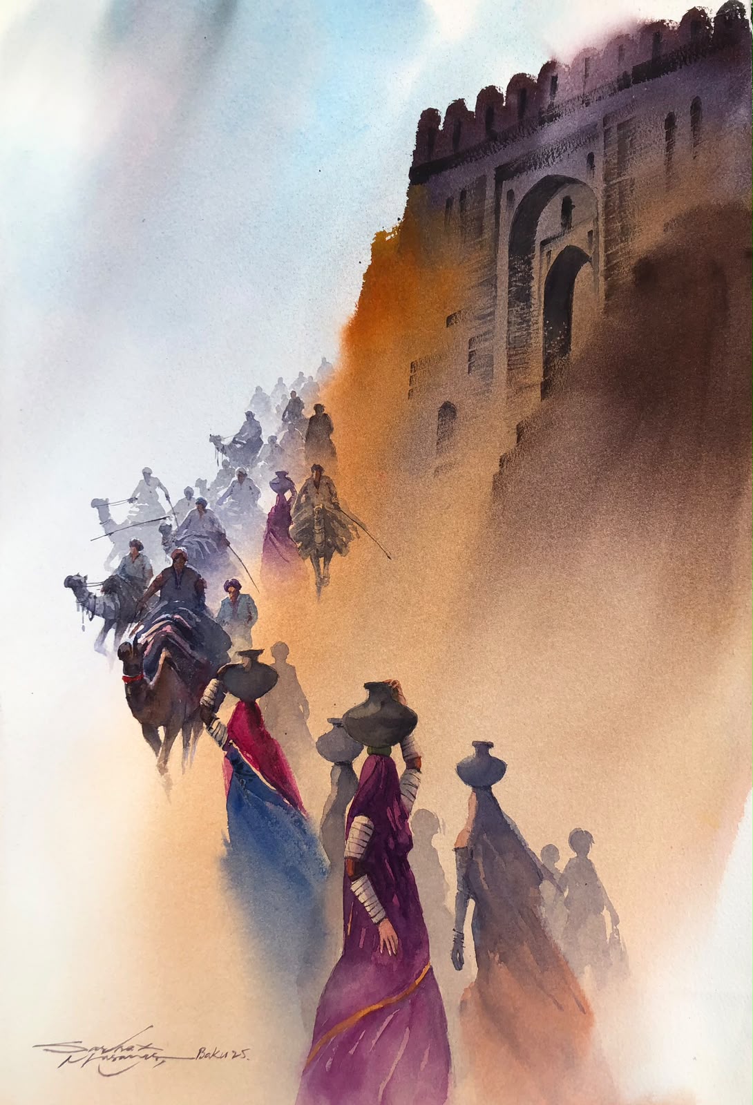Cityscape Painting by Sarfraz Musawir, Watercolor on Paper, 15 x 22 Inches