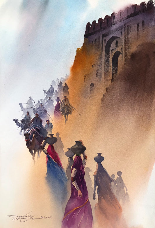 Cityscape Painting by Sarfraz Musawir, Watercolor on Paper, 15 x 22 Inches