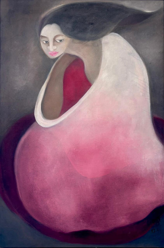 Figurative Painting by Mobina Zuberi, Oil on Canvas, 24 x 36 Inches