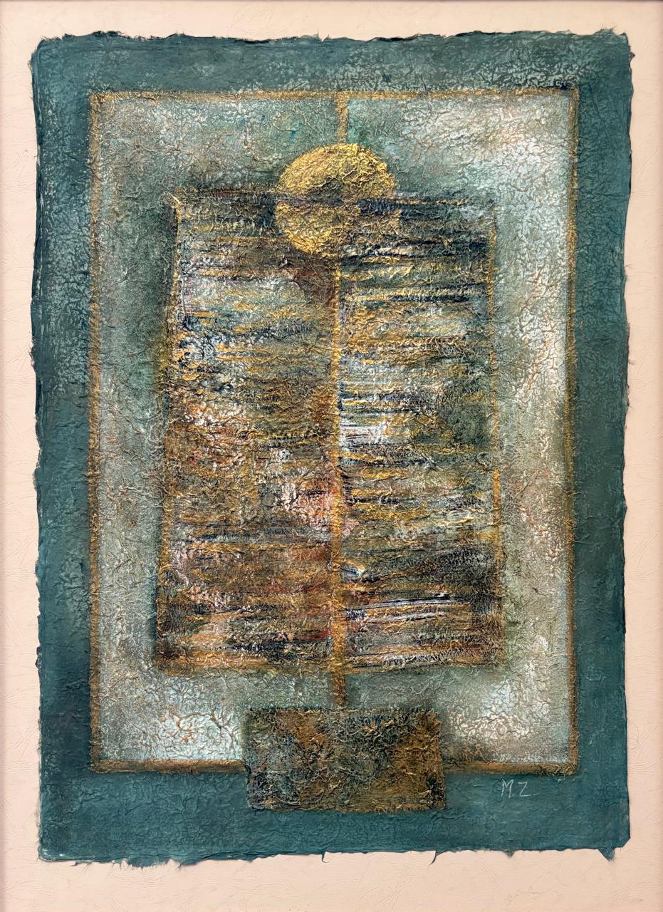 Abstract Painting by Mobina Zuberi, Oil on Nepalese Paper, 25 x 34 Inches (With Mount)