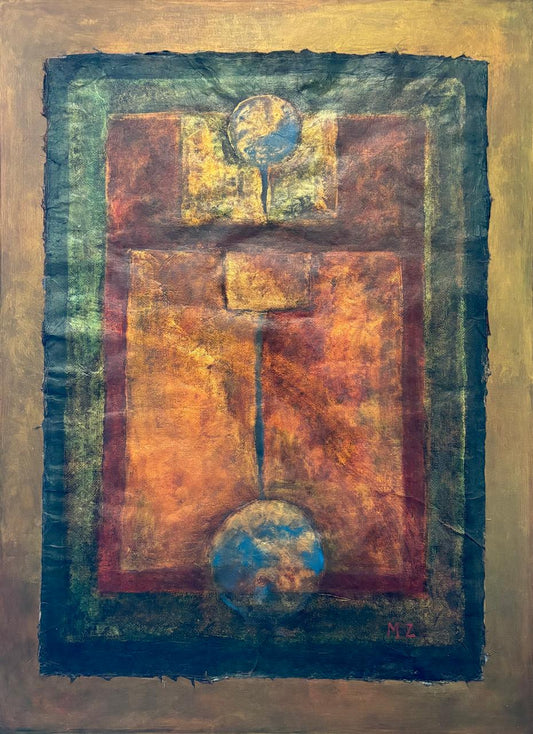 Abstract Painting by Mobina Zuberi, Oil on Nepalese Paper, 28 x 37 Inches