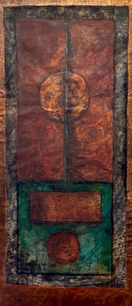 Abstract Painting by Mobina Zuberi, Oil on Canvas, 19 x 42 Inches