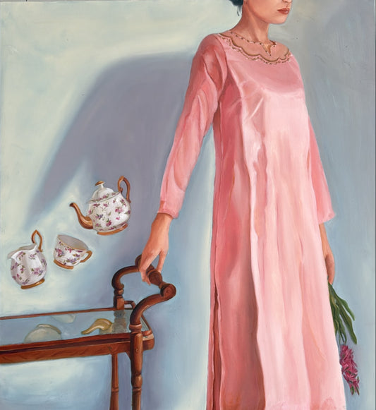 Lifted, Figurative Painting by Marwa Hafeez, Oil on Canvas, 30.5 x 33.5 Inches