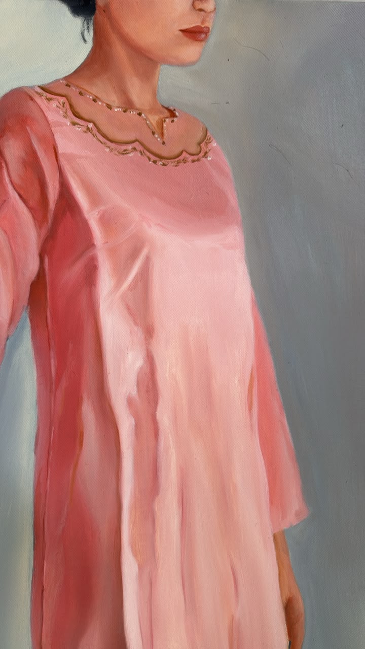Lifted, Figurative Painting by Marwa Hafeez, Oil on Canvas, 30.5 x 33.5 Inches