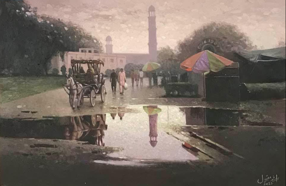 Cityscape Painting by Dr. Arshad Maqbool, Oil on Canvas, 36 x 24 Inches