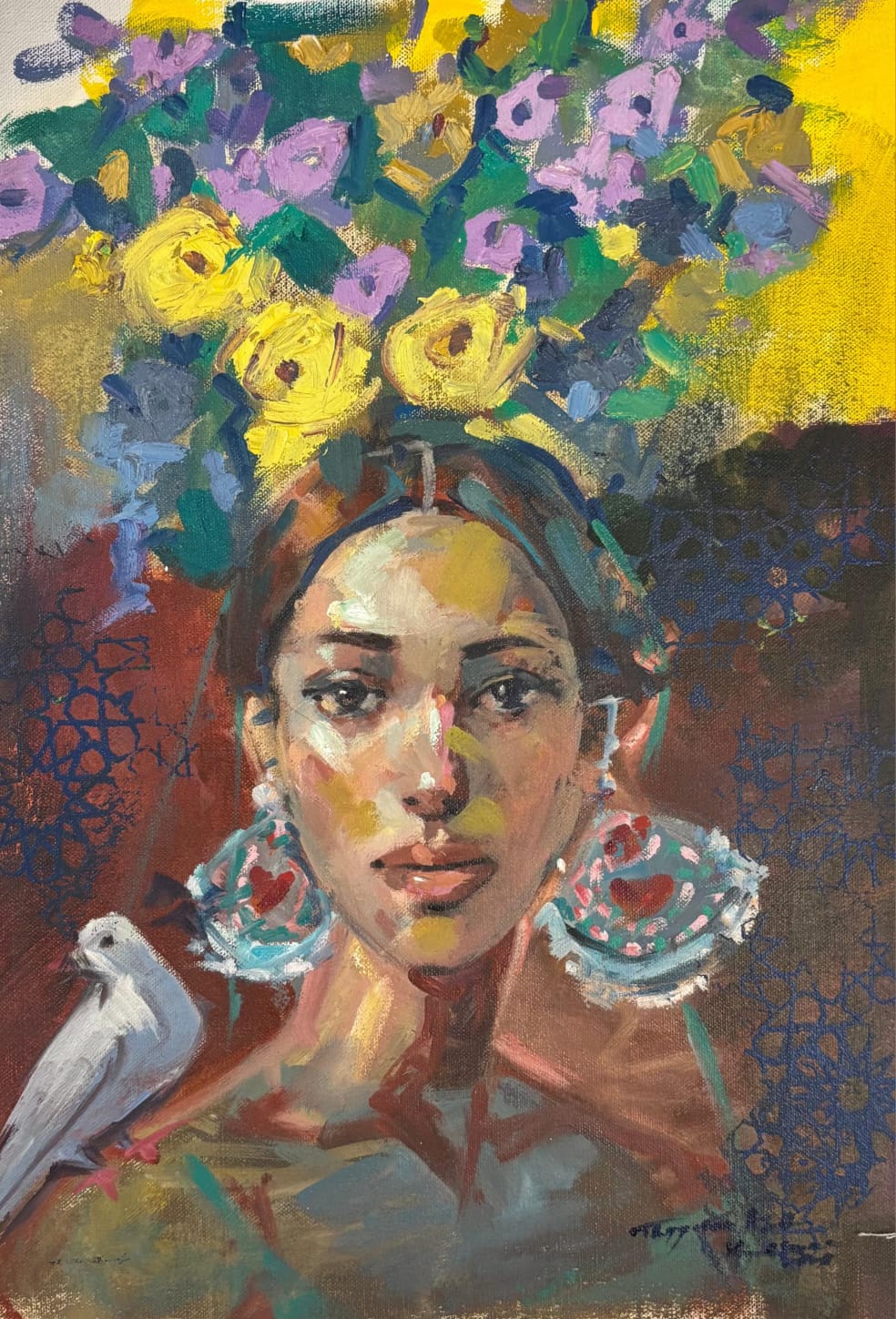 Figurative Painting by Tayyaba Aziz, Oil & Acrylic on Canvas, 14 x 19.5 Inches