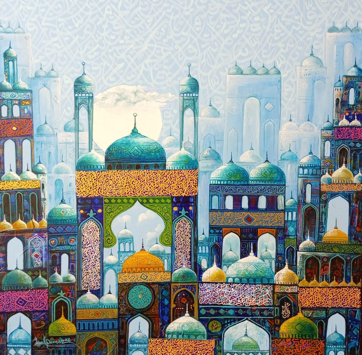 Cityscape Painting by Javed Qamar, Oil on Canvas, 24 x 24 Inches