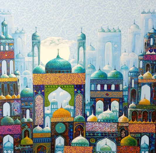 Cityscape Painting by Javed Qamar, Oil on Canvas, 24 x 24 Inches