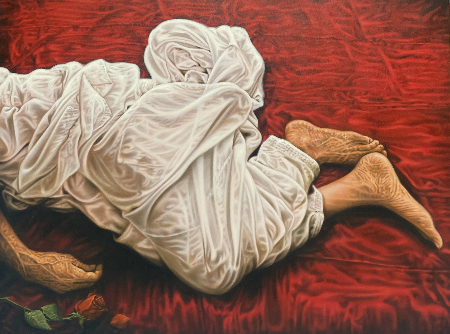 Where Do Sparrows Go To Sleep lI?, Figurative Painting by Sana Saeed, Oil on Canvas, 40 x 30 inches