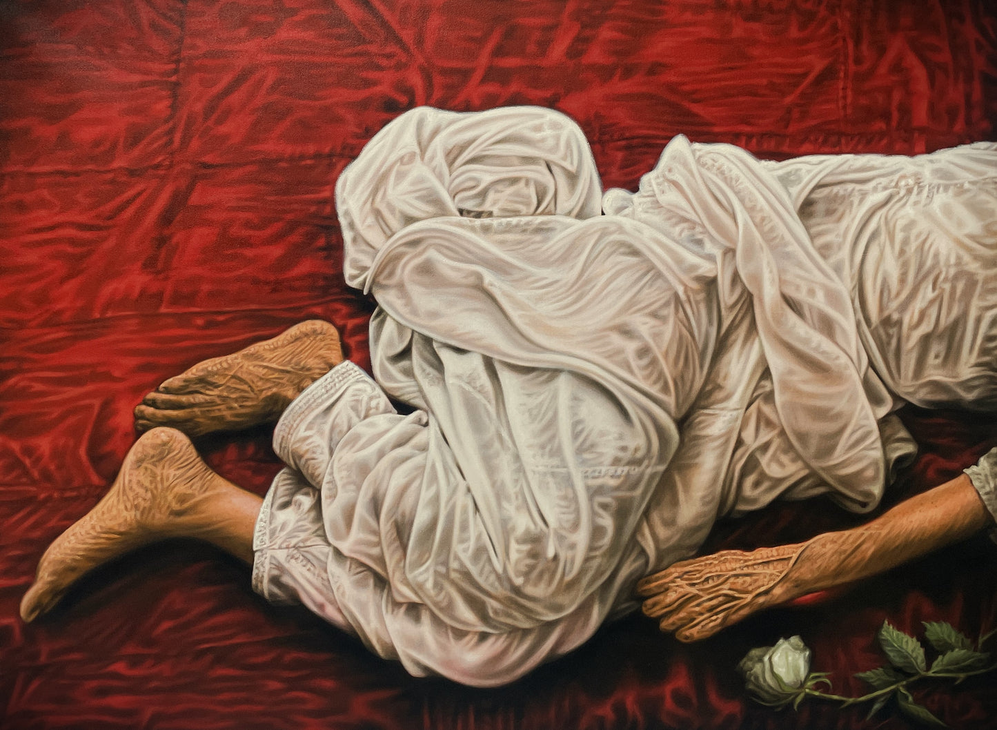Where Do Sparrows Go To Sleep I?, Figurative Painting by Sana Saeed, Oil on Canvas, 40 x 30 inches