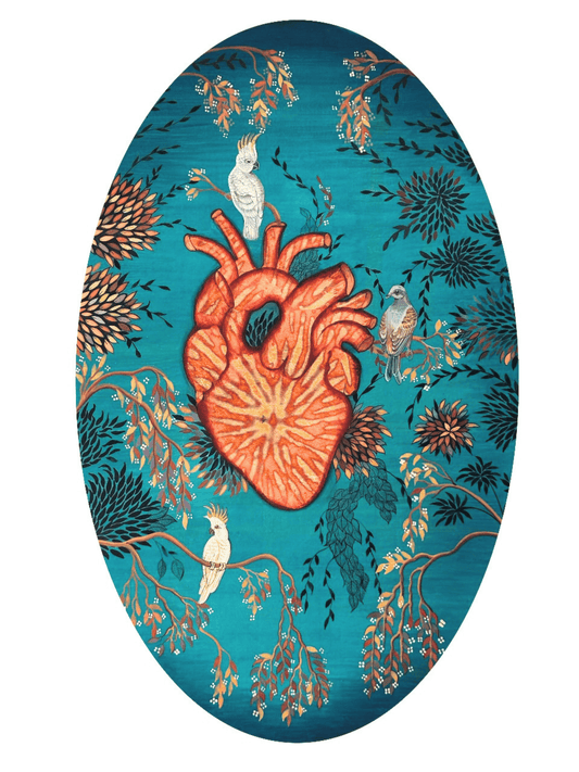 Where the Heart Takes Roots, Painting by Hifza Khan, Gouache on Acid Free Wasli & Red Chrysanthemum Gold Leaf Transfer, 14 x 20 Inches
