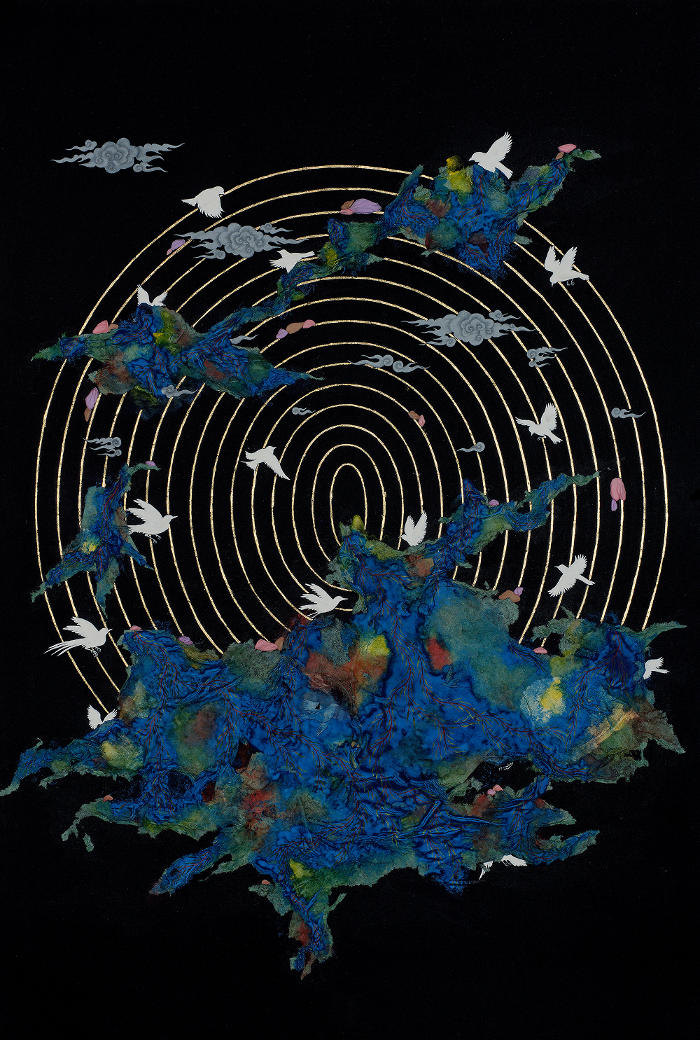 An Orbit Without a Center, Abstract Painting by Ramsha Haider, Mixed Media on Wasli, 19.4 x 28.6 Inches