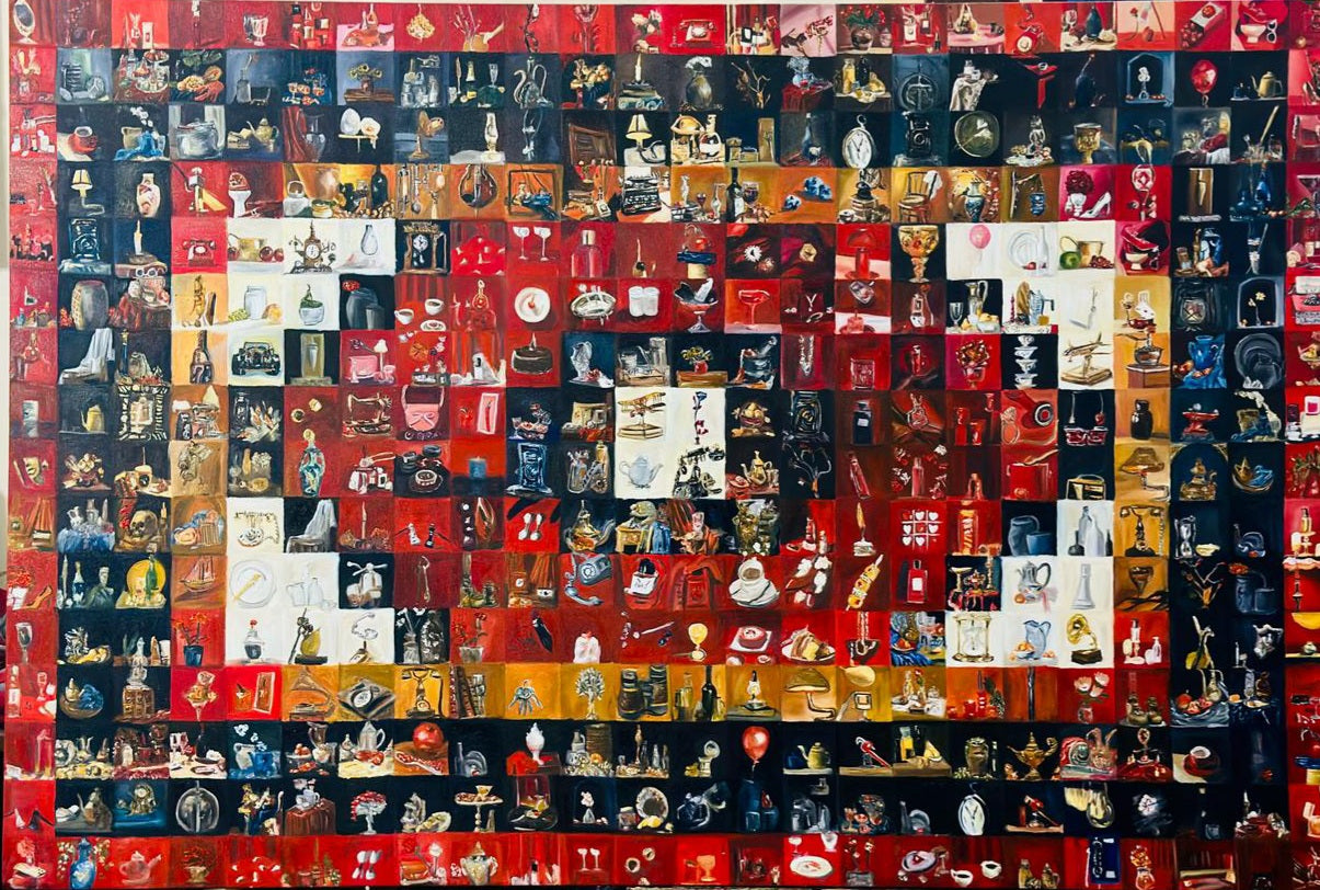 Life in Hues, Painting by Aakash Rai Gahlot, Oil on Canvas, 72 x 48 inches