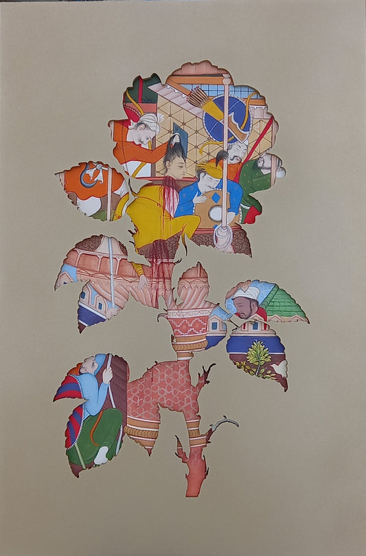 War in Bloom (The chronicle of Hamzanama), Painting by Sheema Khan, Gouache on Wasli, 12 x 18 inches