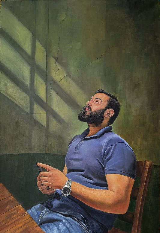 The Pause, Painting by Muqeet Haider, Oil on Canvas, 24 x 36 inches