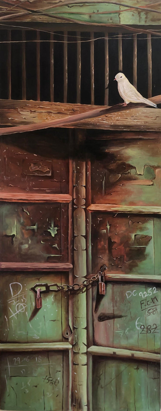 The Door That Refused To Forget, Painting by Sana Butt, Acrylic on Canvas, 24 x 60 inches