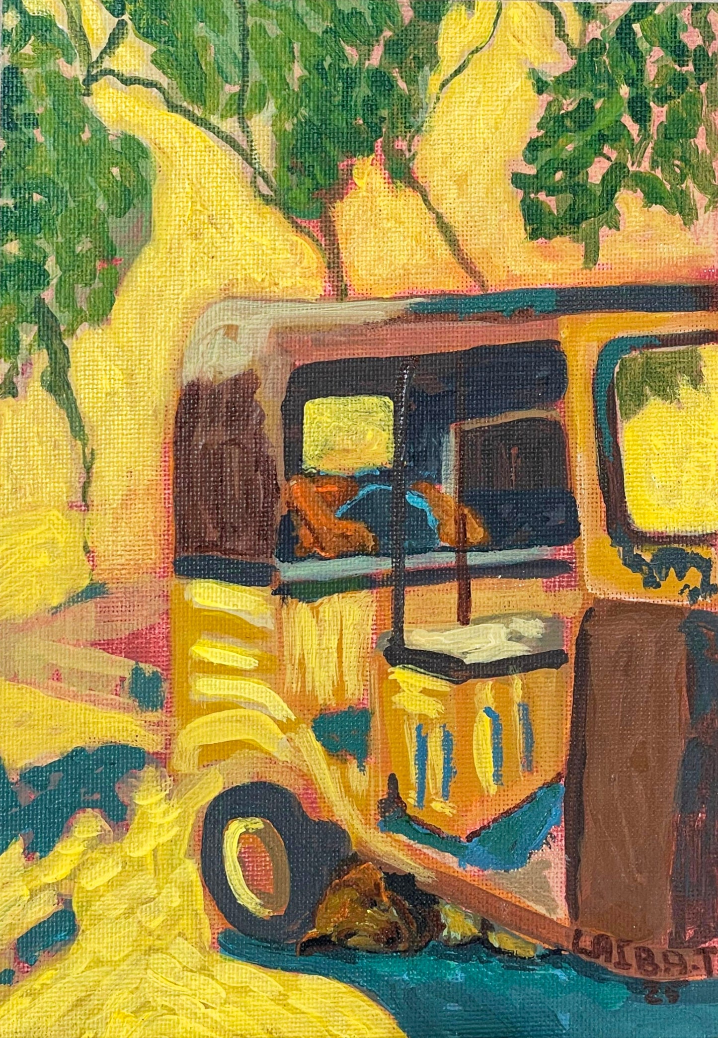 Scorching Heat and The Wealthy Poor Sleepers, Painting by Laiba Tanveer, Acrylic on Canvas, 5 x 8 inches