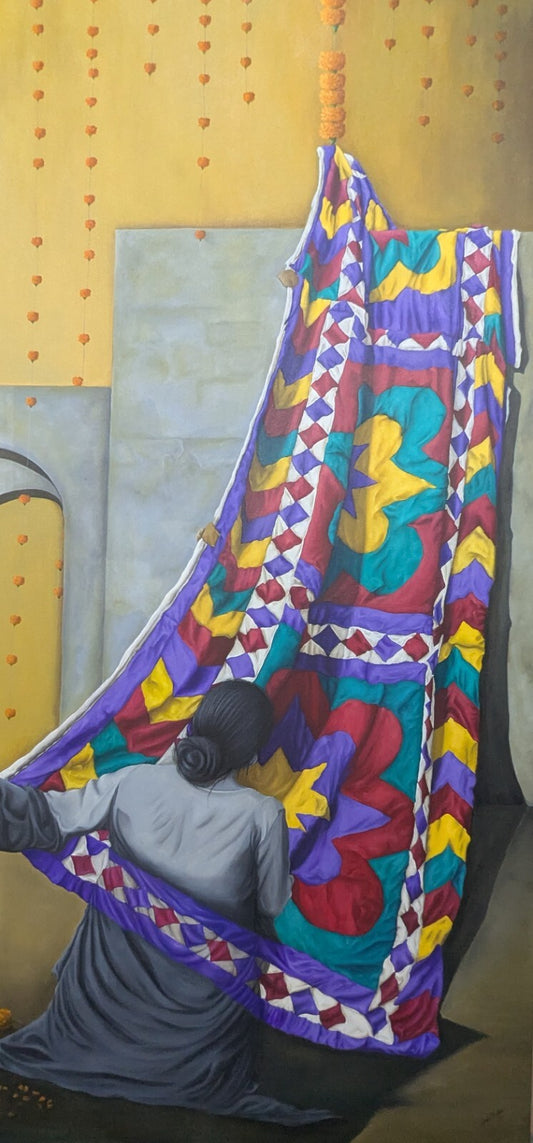Confine, Painting by Lalarukh, Oil on Canvas, 36 x 72 inches
