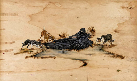 Veiled Pursuit, Painting by Aqsa Nawaz, Mixed Media on Wood, 30 x 18 inches